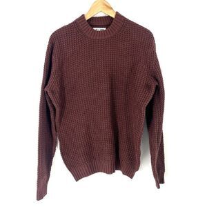 Line of Trade Sweater Size Large Mens Maroon Waffle Knit Crewneck Chunky Cotton